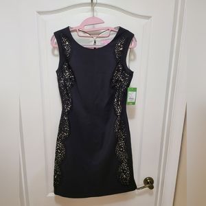 LILLY PULITZER Size 2 Shift Dress Black Two Tone Lace Trim $278